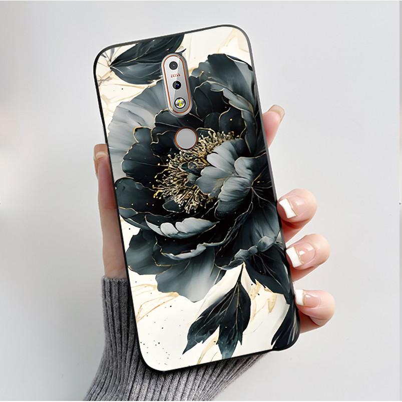 Чехол с рисунком для Nokia 7.1/Nokia 7 Plus Fundas Nokia7 Чехол Мягкий Силикон Черный Корпус Милый Цветок Мультяшный Чехол Coque