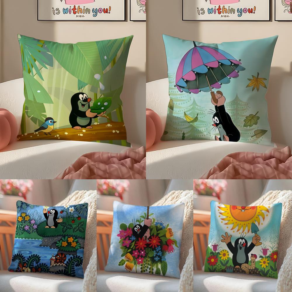 Cute Cartoon The LLittle Moles animation Cushion Cover Pillowcase Short Plush Invisible zipper Room Sofa Cushion Cover