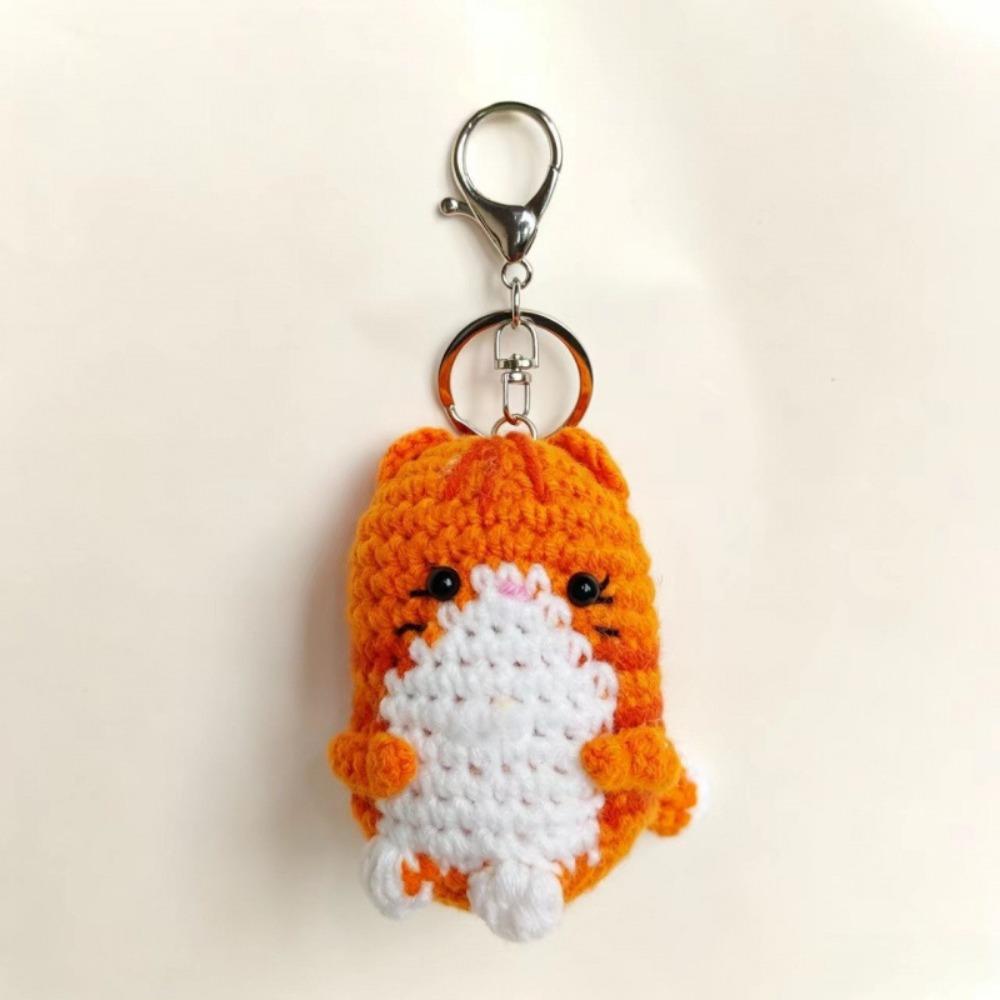 Handmade Hand Cat Keychain Handwoven Yarn Kitty Bag Charm Crochet Kitten Keyring  Backpack Decor