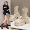 2024 женские новые британские круглые носки на толстой подошве универсальные высокие короткие ботинки в стиле ретро