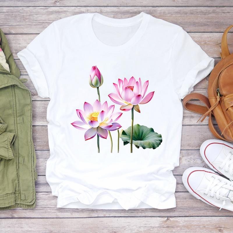 (Азиатский размер) Повседневные футболки с милым цветком в стиле 90-х, женская одежда, футболка с коротким рукавом, модные женские футболки с графическим принтом