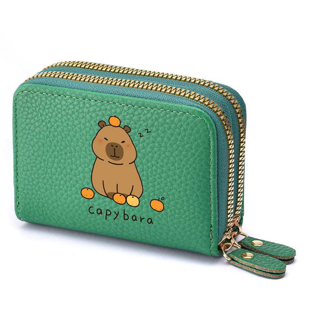 Держатель для кредитных карт из искусственной кожи на двойной молнии с окошком для фото для женщин, милый мультяшный принт, идеальный подарок на день рождения для дам