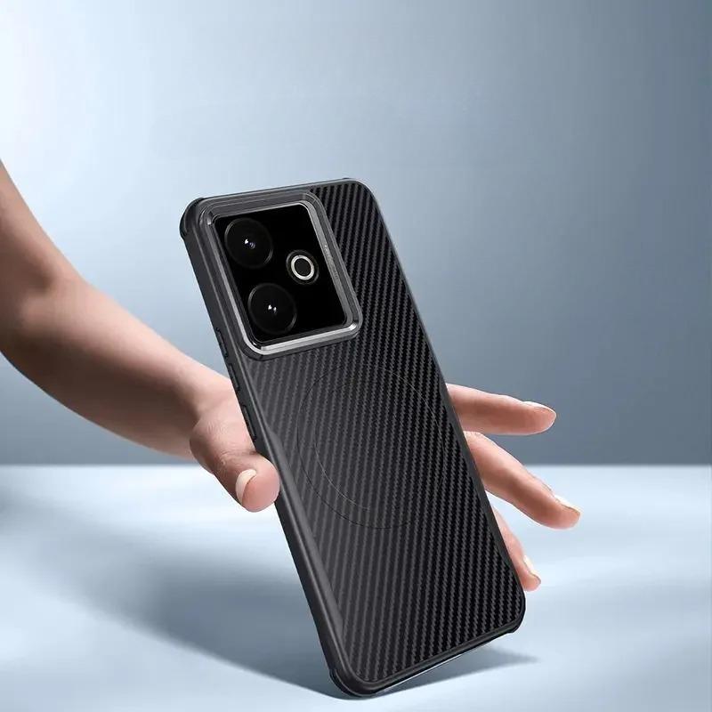 Carbon Fibre Texture Magnetic Case for Realme GT7 GT 7T Matte Shockproof Wireless charging Soft Bumper Cover for Realme GT 7 Pro