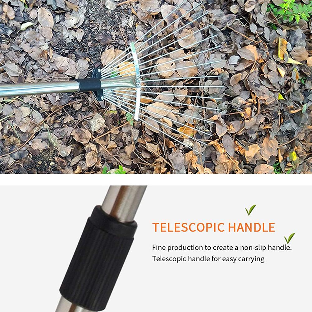 Adjustable Garden Leaf Rake Alloy Telescopic Hoe Grass Tool Multi Toothed Metal Rake for Deciduous