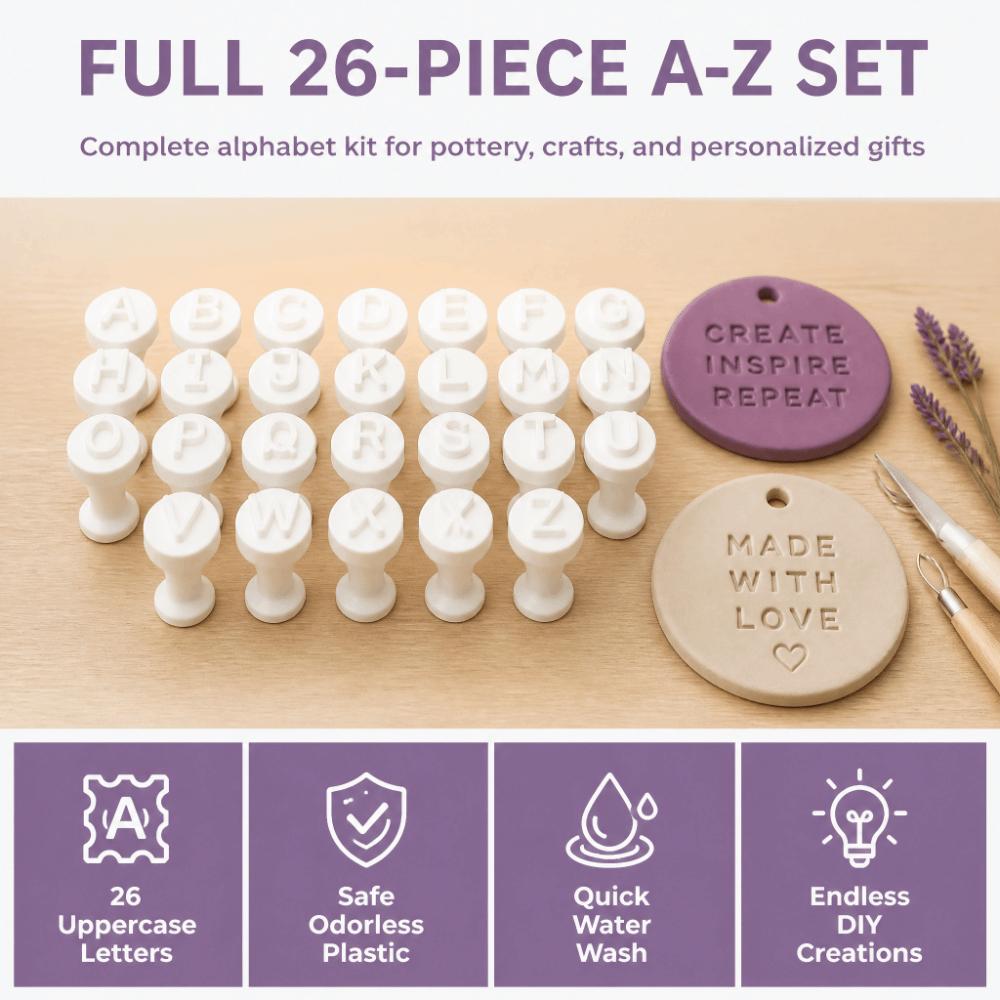 3D Printed Letter Clay Alphabet Stamp Handmade Pottery Letter Stamp Set Studio Work