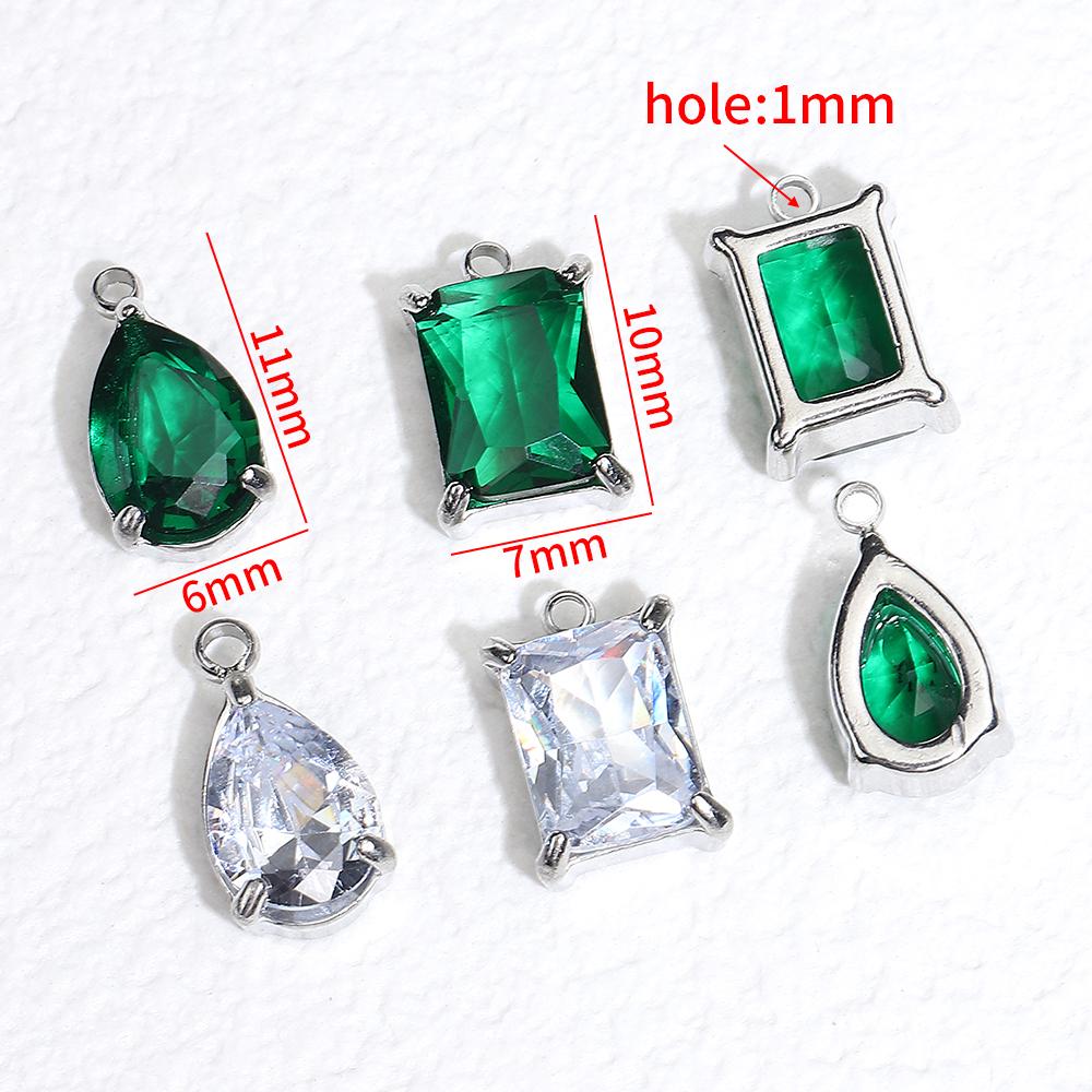 10pcs 5pcs Stainless Steel Zircon Pendants Green Transparent Crystal Charms Beads for Necklace Bracelet Jewelry Making Charm DIY