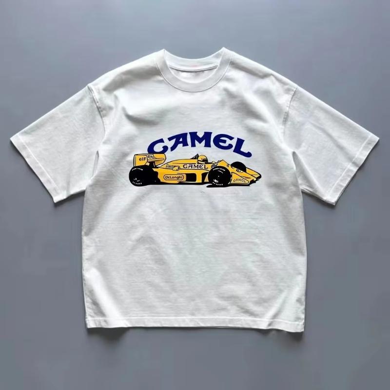 2026 Summer New Trendy Retro Racing Style Printed Shortsleeved Unisexs and Unisexs Cotton Tshirt Loose for Unisex Comfortable