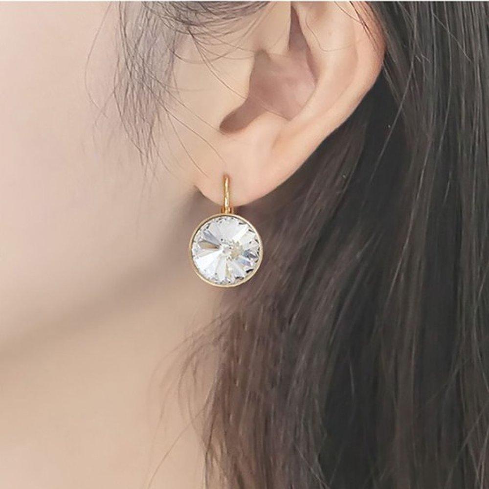 Austrian Crystal 14mm Circle Earrings Gold White Women's Earrings, Earring Recommendations, Student Earrings, Women's Gifts