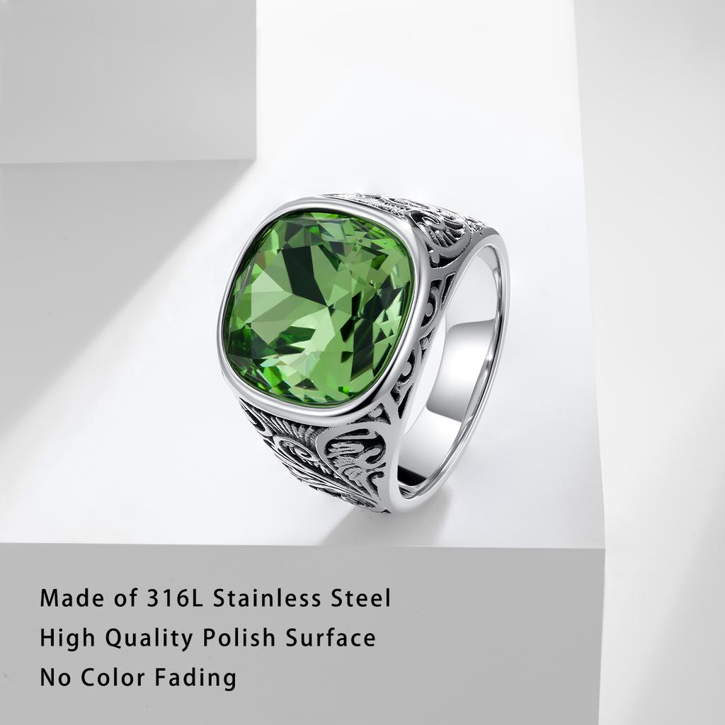 Retro European American Style Men'S Stainless Steel Ring, Fashionable Simple Creative Design, Synthetic Faux Gemstone,