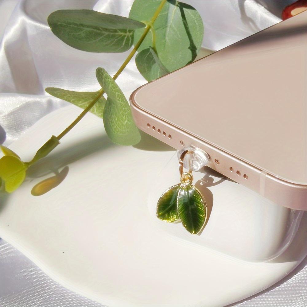 1 шт. Креативная заглушка для защиты от пыли в форме зеленого листа, совместимая с портом зарядки и передачи данных iPhone/Type-C