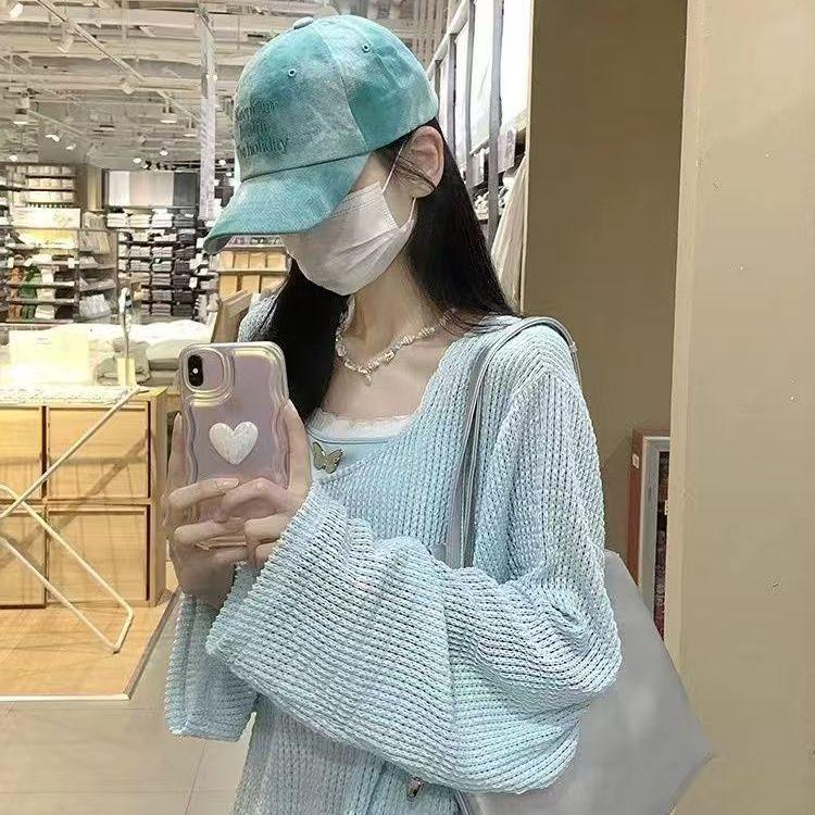 Hollow Out Knitted Sweater for Women's Outerwear, Flesh Cover Top, Thin Sun Protection Jacket
