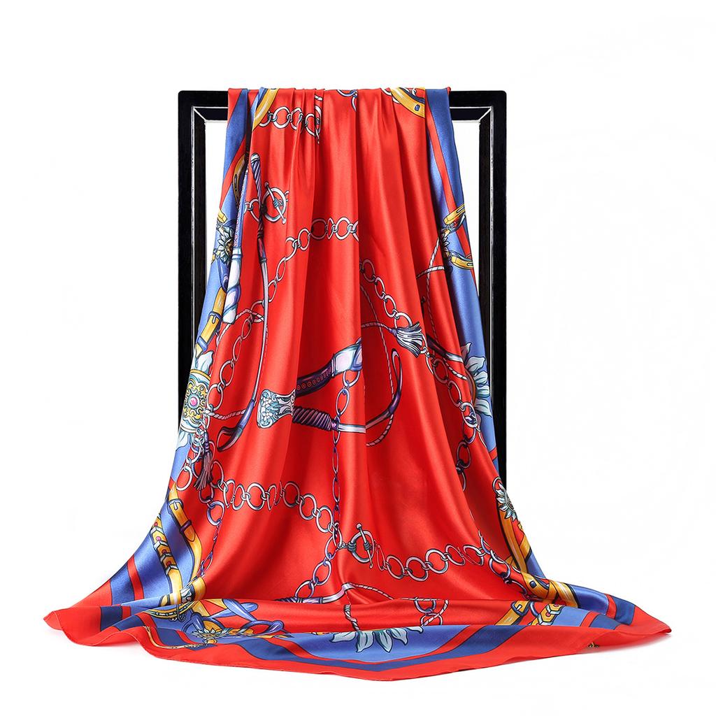 Women Fashion Square Vintage Print Satin Neckerchief Sun-Proof Scarf Scarves Shawl High Quality 1PC 90*90cm