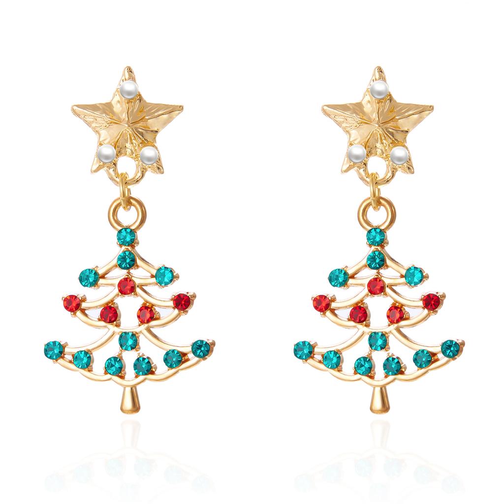 Fashion Crystal Beads Christmas Tree Zircon Santa Claus Earrings Dangle Stud For Women Xmas Party Jewelry Gift