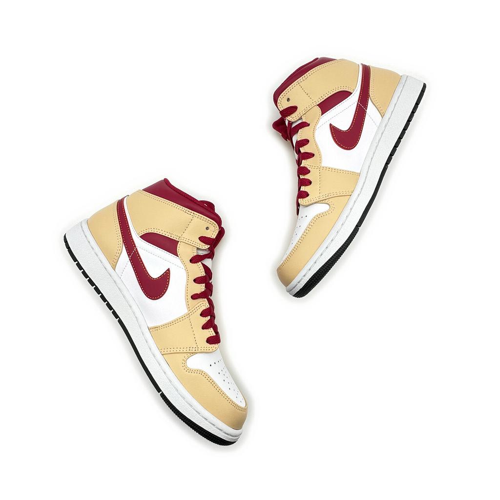 554724-201 Nike Air Jordan 1 Mid Оникс Бежевый Светло-Карри Кардинально-Красный