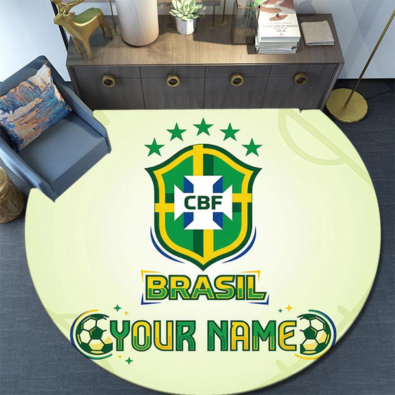 Custom Name Brazil Round Area Rug,Carpet Rug for Living Room Bedroom Sofa Playroom Decor,Non-slip Floor Mat