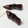73598-15 Red Small Leather Shoes Mary Jane Low Heels Women's Shoes Spring and Autumn New Commuter Pointed Shoes