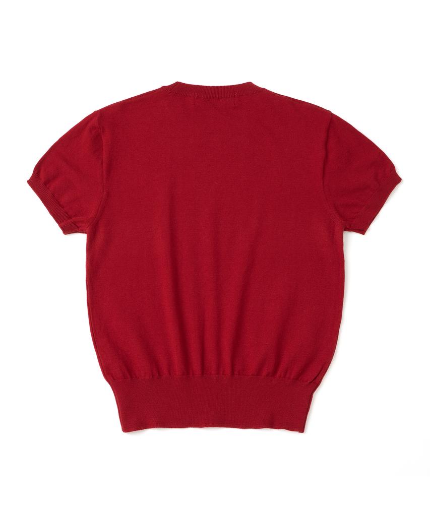 ВЯЗАНЫЙ (W) Базовый Essential Стирка Круглый Короткий Рукав Вязаный Красный