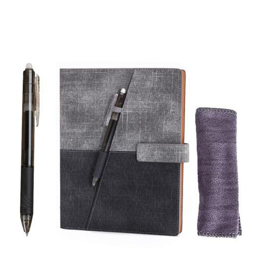 Reusable Notebook with Pen Holder Magnetic Button Faux Leather Cover Erasable Metal Binder Notepad Student Drawing Sketchbook School Office Supplies
