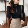 Модный черный весенне-осенний универсальный свитер на молнии с полувысоким воротником для женщин, облегающий крой
