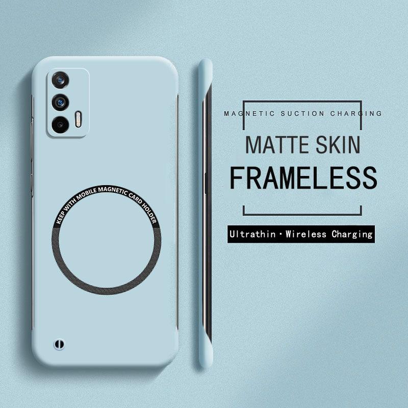 Безрамочный Магнитный Тонкий Чехол для Oppo A15 A16 A17 A52 A53 A53S A54 A74 A94 Беспроводная Зарядка Жесткий ПК Матовый Задний Чехол