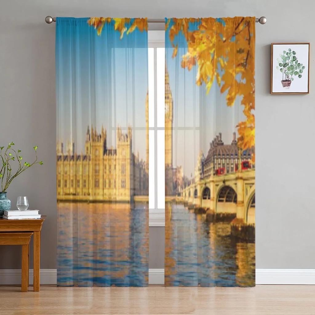 London Big Ben And Houses Sheer Curtains For Bedroom Living Room Tulle Curtains For Kitchen Window Voile Curtains