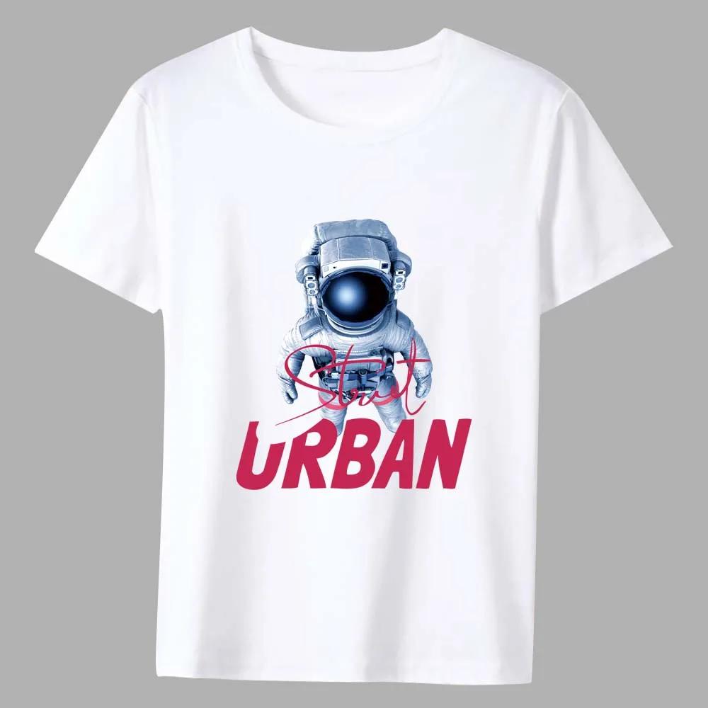 Men's T-shirt New Hot Sale Cartoon Astronaut Pattern Print Series Tee Shirt Summer Casual White Classic Male Short-sleeved Tops