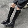 Осенне-зимние ботфорты на платформе, женские на среднем каблуке, с круглым носком, универсальные кожаные высокие сапоги, новая резиновая подошва, женские сапоги большого размера