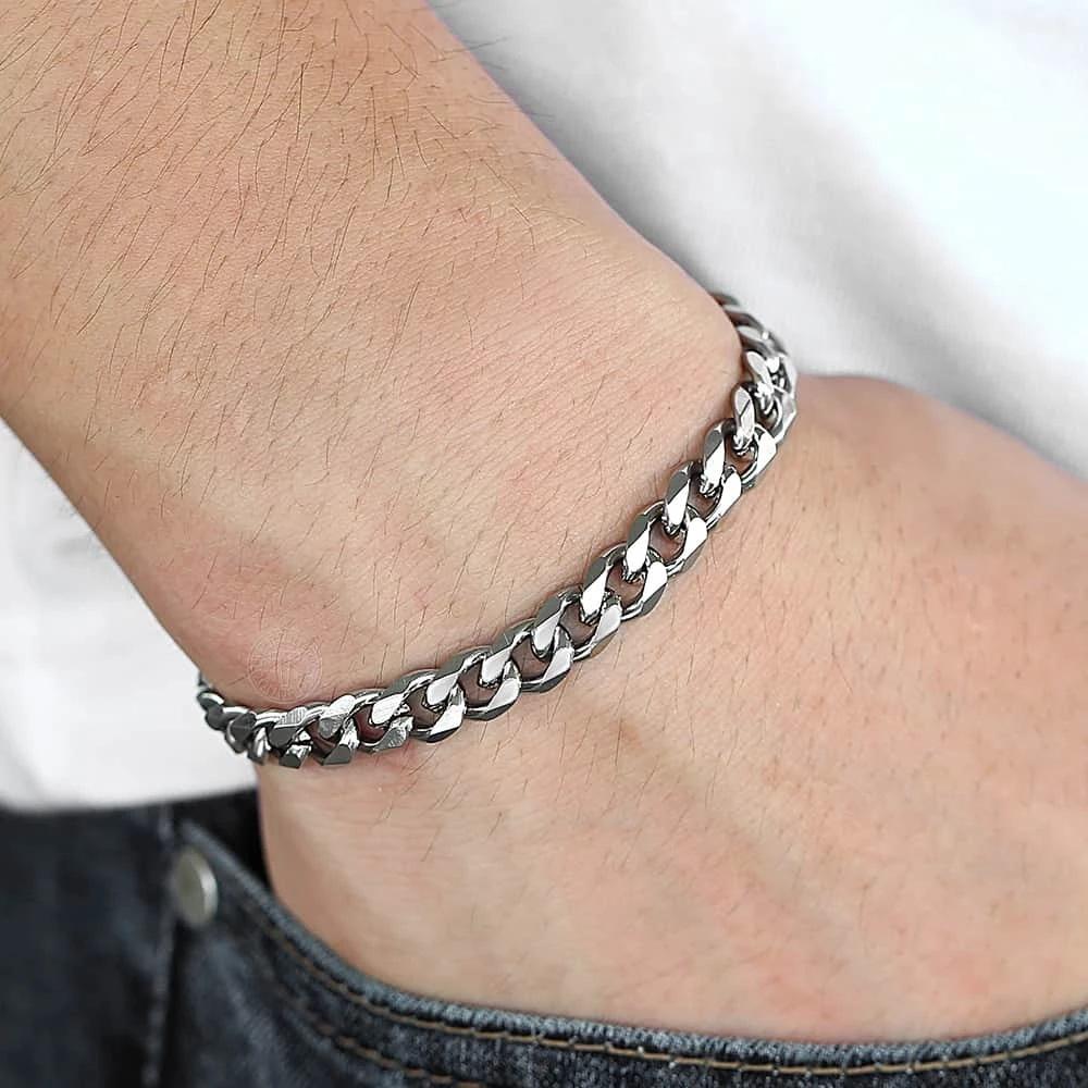 New Trendy Cuban Chain Men Bracelet Classic Stainless Steel 3/5/7/9mm Width Chain Bracelet For Men Women Zircon Gift