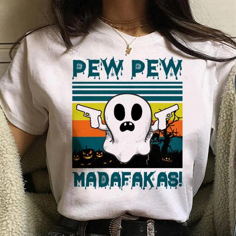 Pew Pew Madafakas T Shirt Women Kawaii Summer Tops Cartoon Tshirt Funny Black Cat Graphic Tees Unisex Harajuku Streetwear Female