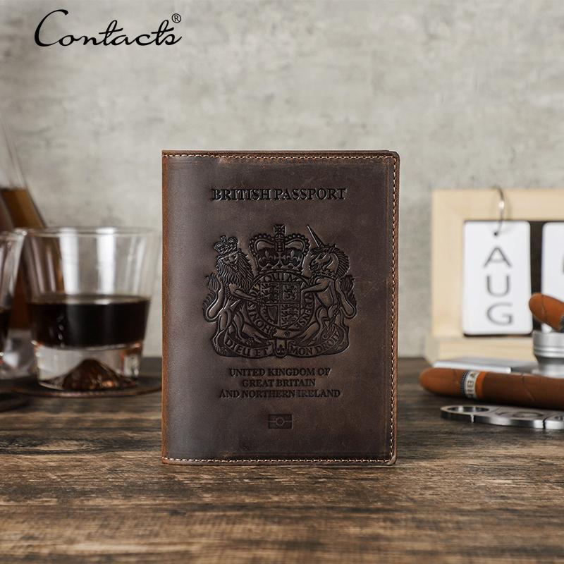 CONTACT'S RFID Passport Wallet Genuine Leather Men Passport Cover Men Women International Travel Accessories Credit Card Holder
