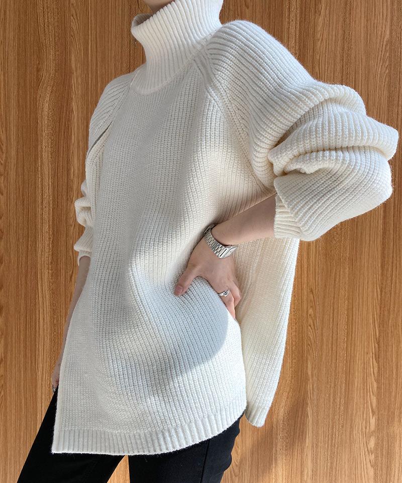 Женская водолазка на молнии, большой свитер, серый, белый, черный, осенне-зимний джемпер с высоким воротом