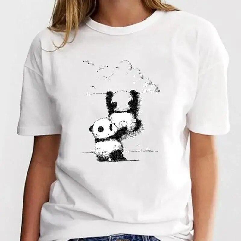 New Panda Lovely Cute T-shirt Clothing Cartoon Graphic Print Short Sleeve Fashion Casual Plus Size T Shirt Women