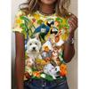Женская милая футболка с забавным 3D-принтом собаки и кошки, топ в стиле харадзюку, повседневная мода