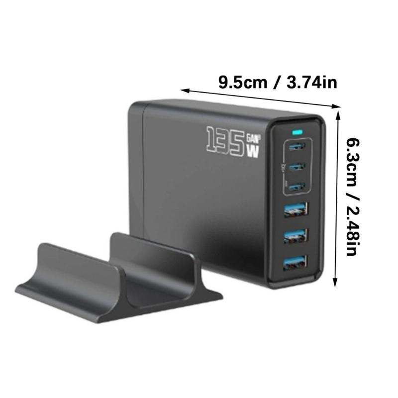 Многофункциональный настенный адаптер питания 135 Вт, порт USB Type-C, интеллектуальная настольная зарядная станция, пластиковая текстура
