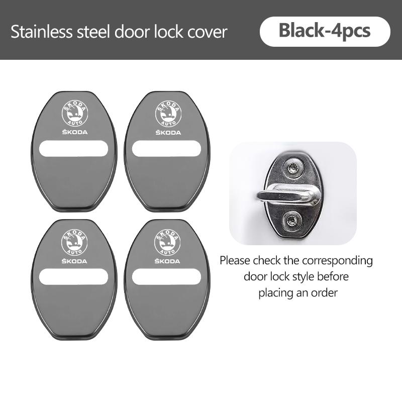rjhwp8 For Skoda 4Pcs Car Door Lock Covers Auto Decorative Accessories Kodiaq Fabia Kamiq Karoq Octavia 2 3 Rapid Scala
