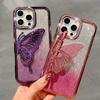 Luxury Bling Butterfly Bracket Transparent Case For iPhone 16 Plus 15 14 13 12 Pro Max 11 Plating Shiny Gradient Diamond Cover