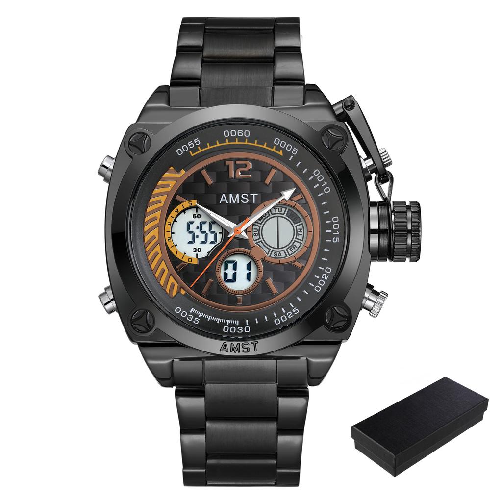 AMST Luxury Watch for Man Quartz Sports Men Watch Waterproof Luminous Stainless Steel Chronograph Men's Watches Clock Reloj