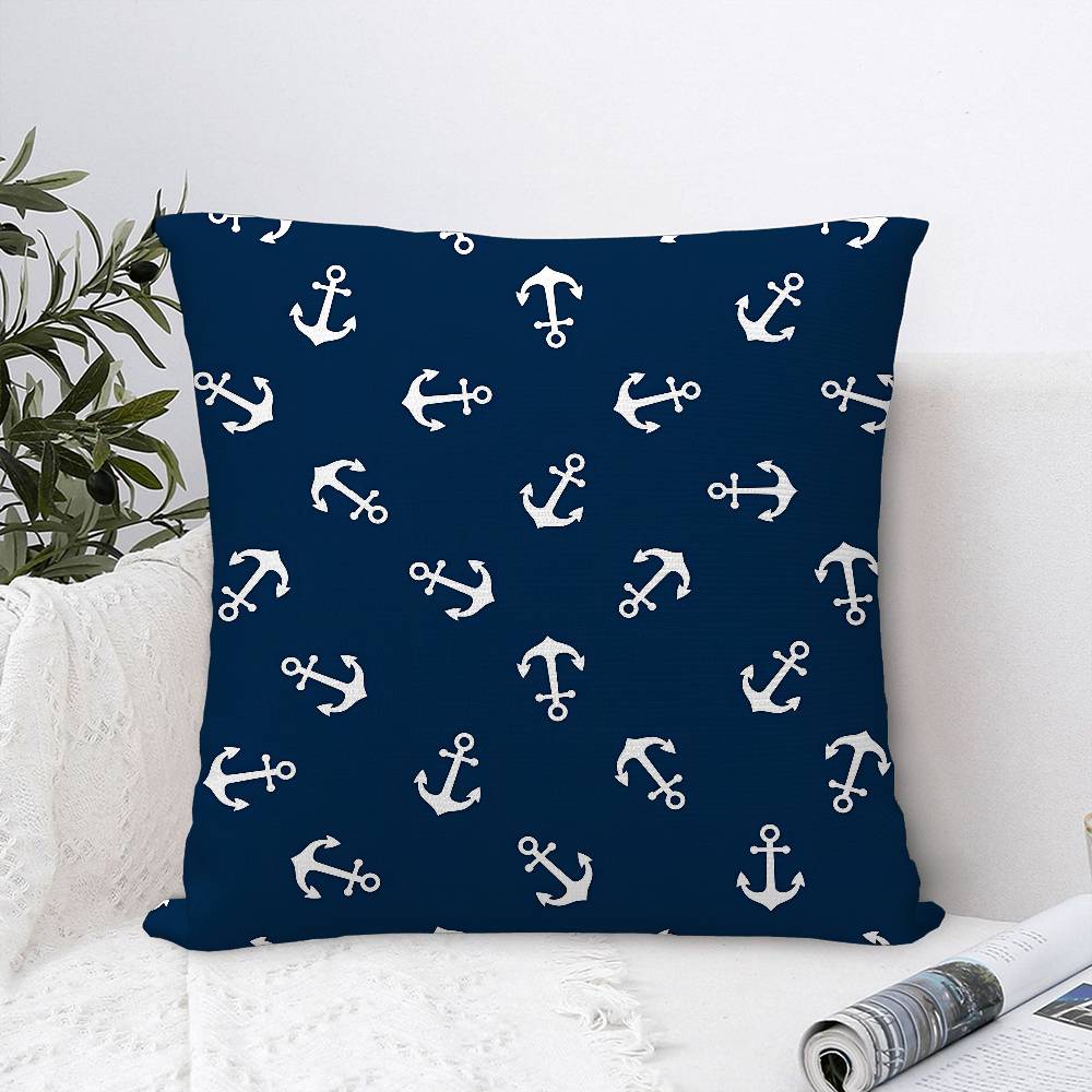 Home Decor Blue Nautical Anchor Pattern Throw Pillow Cover Pattern Cushion Cover Suitable for Sofa Bedroom Car Pillow Cover
