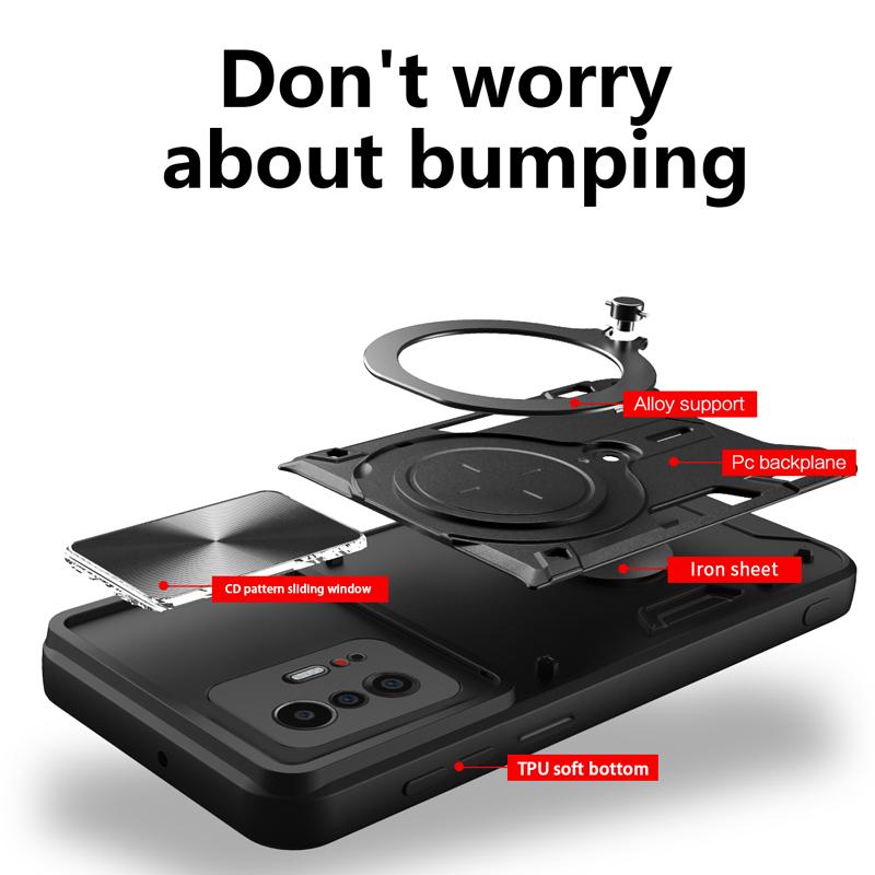 Роскошный противоударный бронированный чехол для Xiaomi Mi 11T 12T 13 Pro Lite Mi11T Mi12T 5G с противоударным кольцом-подставкой, держателем, полностью сдвижными крышками