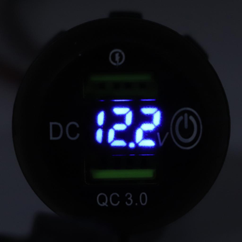 Двойное USB-зарядное устройство QC 3.0 Быстрая зарядка Водонепроницаемое со светодиодным вольтметром для автомобиля, лодки, яхты, квадроцикла, автодома Синий светодиод