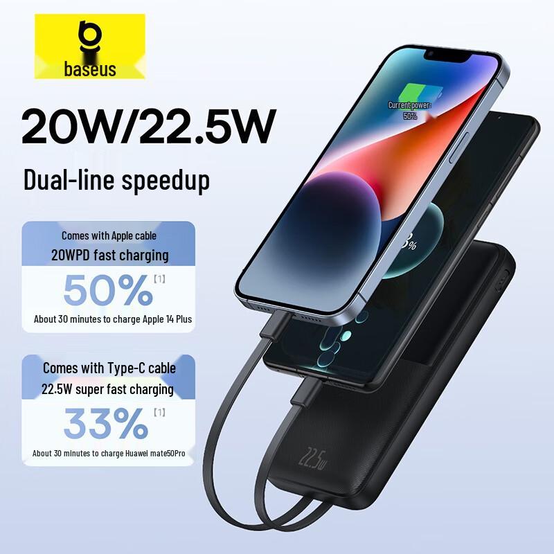 Baseus 22.5W 10000mAh Power Bank with Built-in Cables & Digital Display