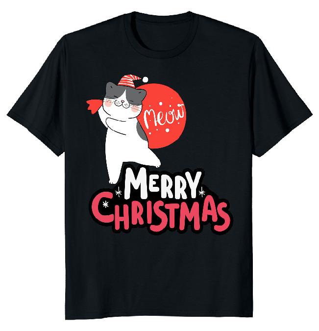 NEW LIMITED Merry Christmas Funny Meowy Classic Novelty Tee
