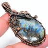 Natural Labradorite Gemstone Handmade Copper Wire Wrap Pendant 2.76" A6T61