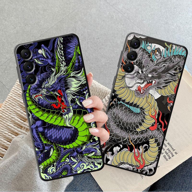 Чехол для телефона с китайским драконом и тигром для Samsung Galaxy S23 Ultra 5g S21 S20 Fe S10e S22 Plus S8 S7 S10 S9, черный мягкий чехол, броня