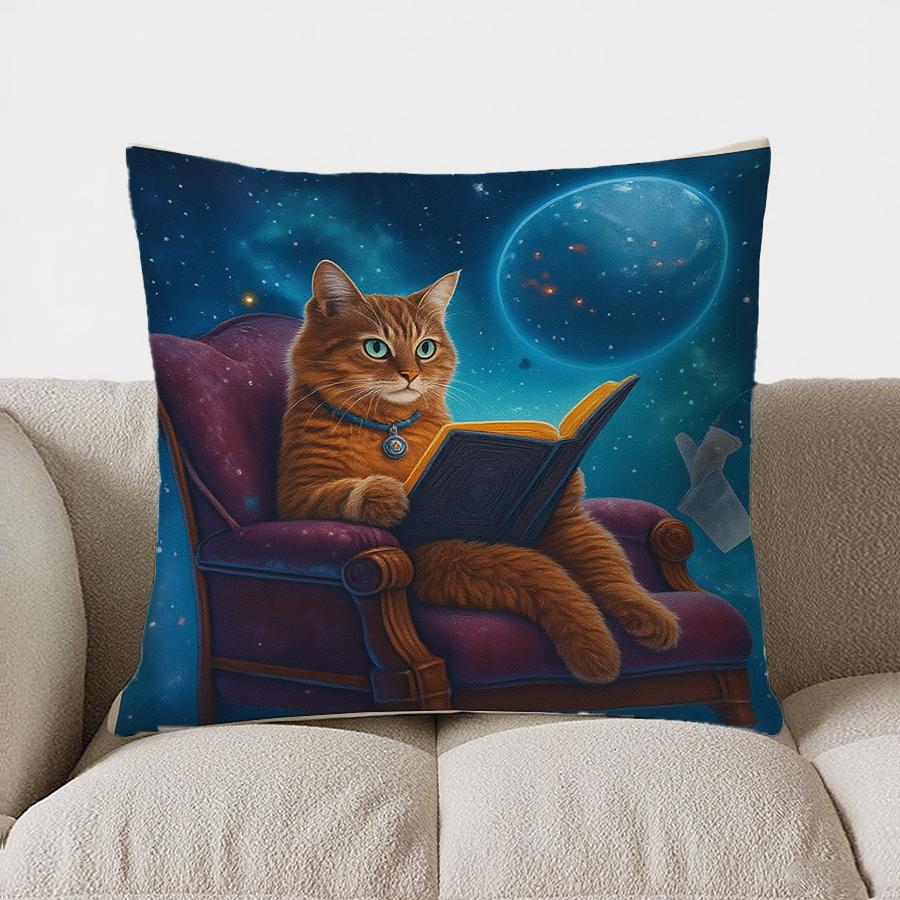 Декор для дома Кот читает книгу в космической тематике Узор для подушки Наволочка Подходит для дивана Спальни Автомобиля Наволочка