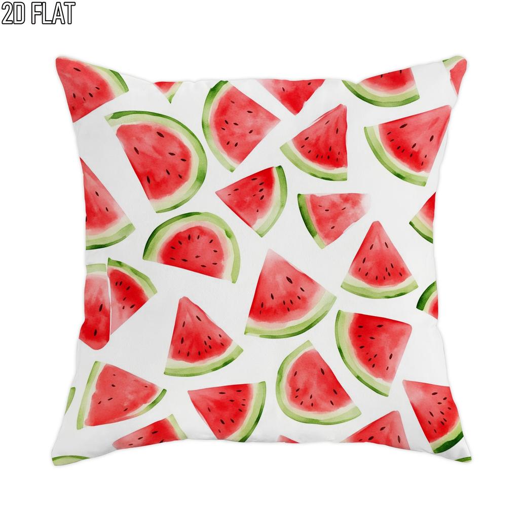 1pc 2D Flat Outdoor Pool Party Watermelon Throw Pillow Covers, Summer Tropical Slice Green Rind Summer Red with Hidden Zipper Cushion Covers Pillow fo