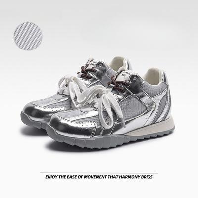 Кроссовки женские серебристые De Training Shoes с толстой подошвой и дышащей сеткой Gump Shoes Sneakers