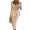 2 Pcs/Set Women Coat Skirt Suit Square Neck Double-breasted Solid Color Long Sleeve Top Slim Fit Skirt Prom Business Office Outfit
