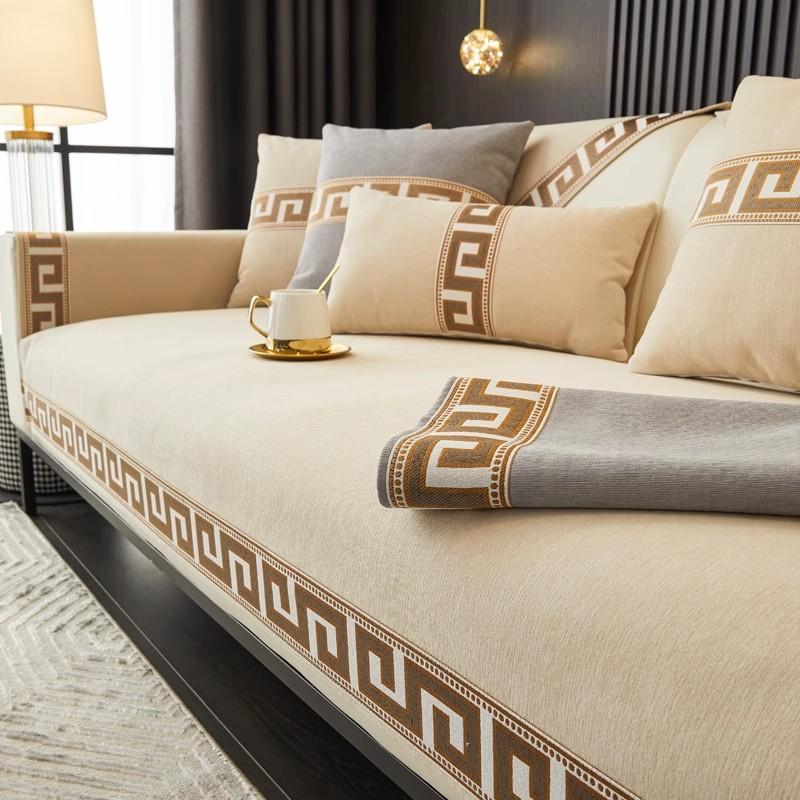 Чехлы для диванов универсальные круглый год, противоскользящие, устойчивые к царапинам, грязеотталкивающие, в новом китайском стиле, из шенилла