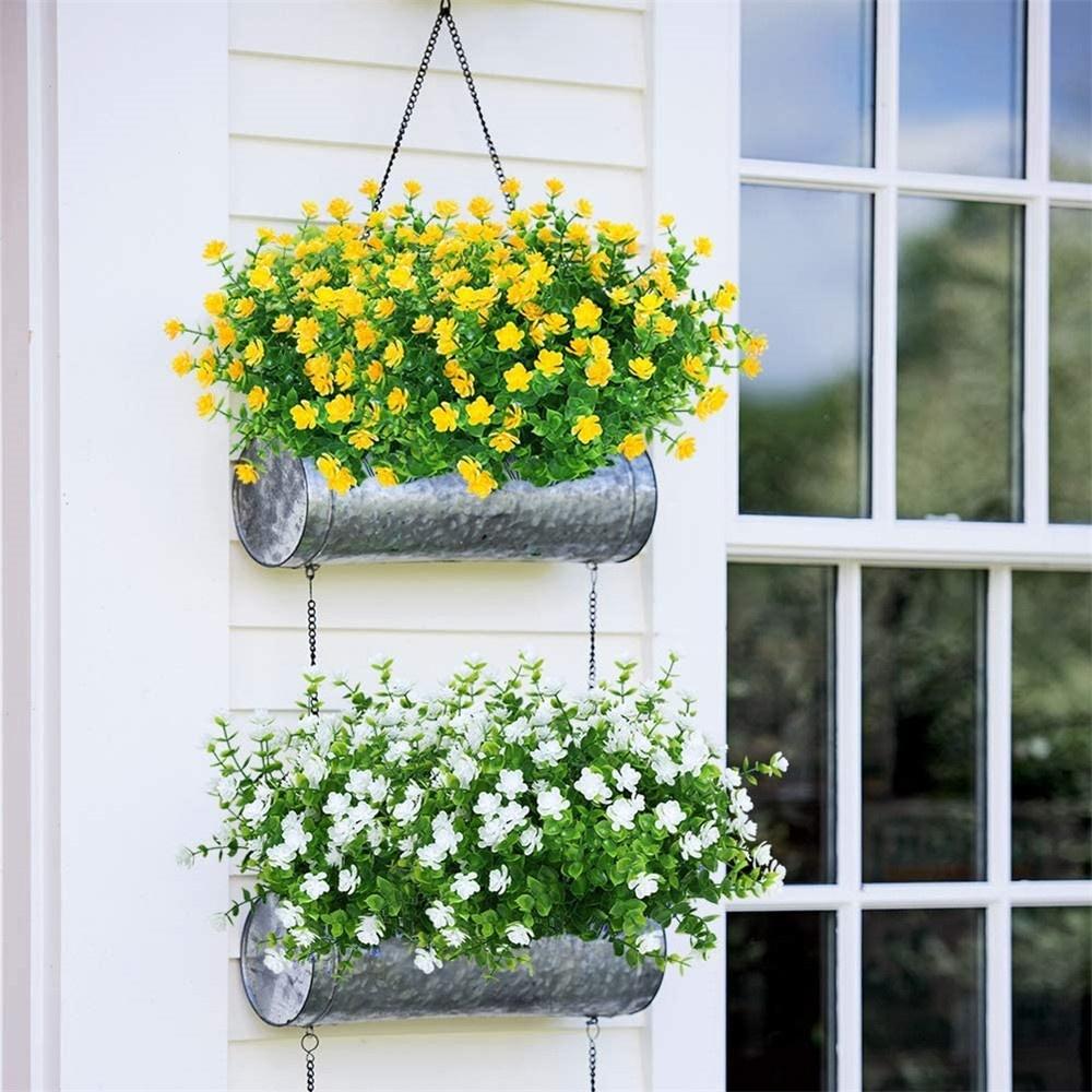 6 Bundles Artificial Flowers UV Resistant Fake Plants Faux Plastic for Indoor Outdoor Hanging Plants Garden Porch Window Box Home Wedding Decor